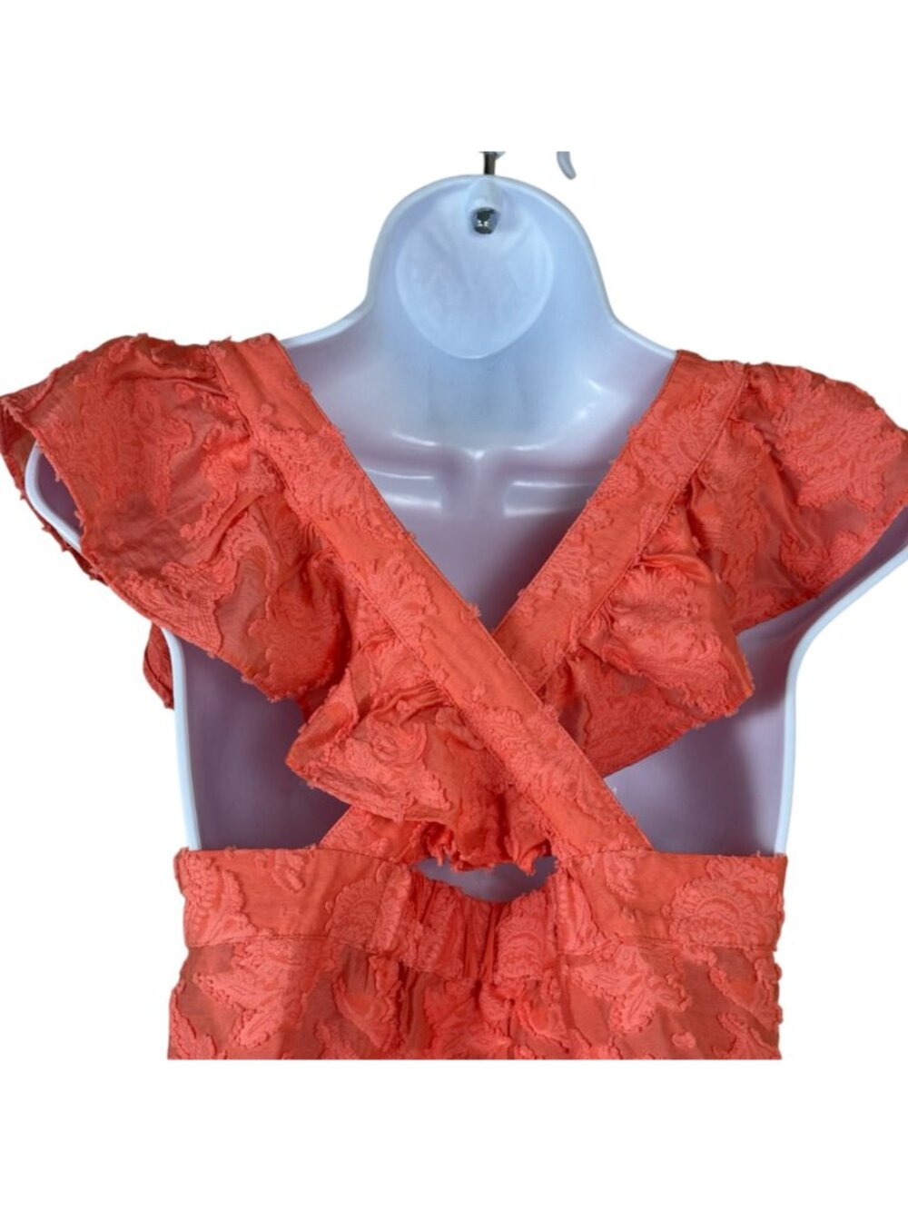 by Anthropologie Amber Ruffled Tank Top Coral Lrg Petite Flutter Sleeve Textured - Picture 4 of 11